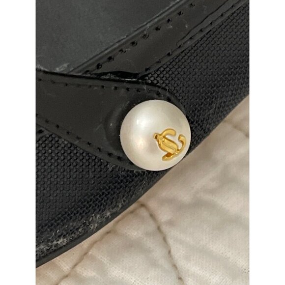 Jimmy Choo Sz 37.5 7.5 Elisa Black Mesh Pearl Mary Jane Flat Shoes NEW - Picture 7 of 10